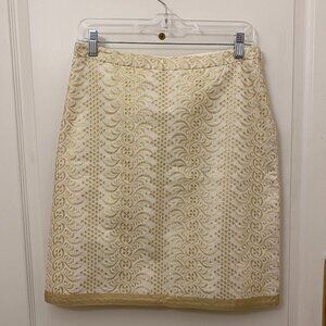Banana Republic Cream with Gold Thread Embroidered Knee Length Skirt Size 4